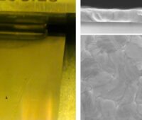 Zwei Aufnahmen unter dem Elektronenmikroskop zeigen homogene Perowskit-Schichten.