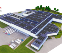 Dach eines großen flachen Gebäudes mit PV-Modulen in einer Grafik dargestellt, Schriftzug PV Sol premium 2024, Solar Planung mit der neuen Software
