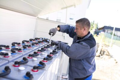 Ein Mann installiert ein Set von Batterien