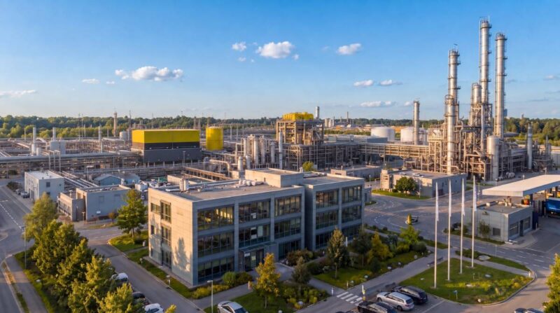 Visualisierung einer Kraftstoff-Industrieanlage.